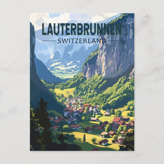 Lauterbrunnen Zwitserland Reizen Kunst Vintage Briefkaart (Voorkant)