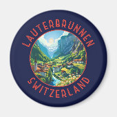 Lauterbrunnen Zwitserland Retro Noodcirkel Magneet (Voorkant)