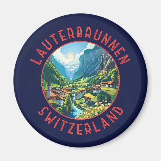 Lauterbrunnen Zwitserland Retro Noodcirkel Magneet (Voorkant)