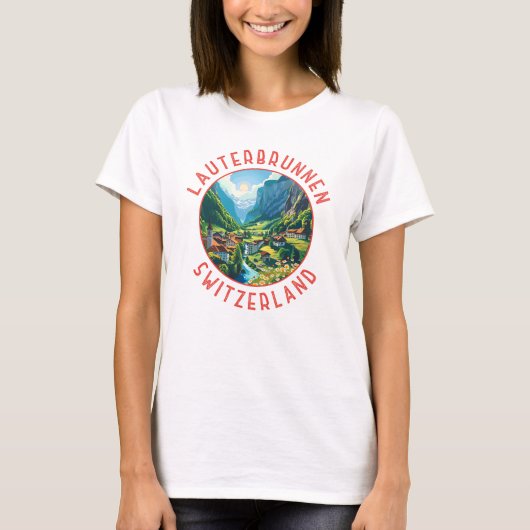 Lauterbrunnen Zwitserland Retro Noodcirkel T-shirt (Voorkant)