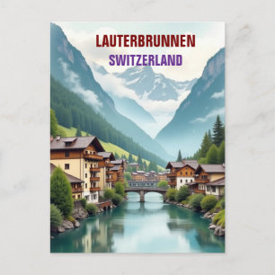 Lauterbrunnen Zwitserland vintage Reis Kunst  Briefkaart