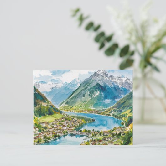 Lauterbrunnen Zwitserland Waterverf Briefkaart (Staand voorkant)