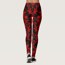 Lava Red op Black Floral Swirls Damask