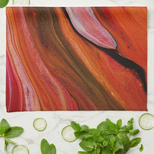Lava-stroom in verschillende tinten rood theedoek (Gevouwen)