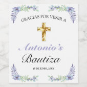 Lavanda Española Floral Baby Boy Bautizo Wijn Etiket (Enkel label)