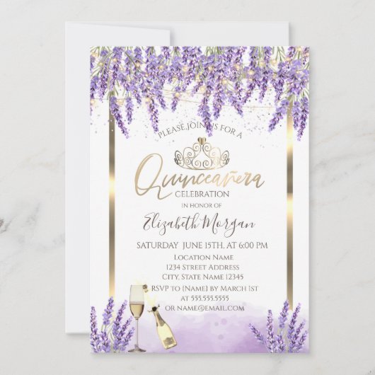 Lavanda Lijst Wine Quinceanera Kaart (Voorkant)