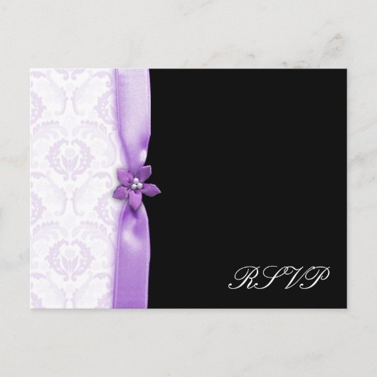 Lavander & Black Damask bruiloftspakket Uitnodiging Briefkaart (Voorkant)