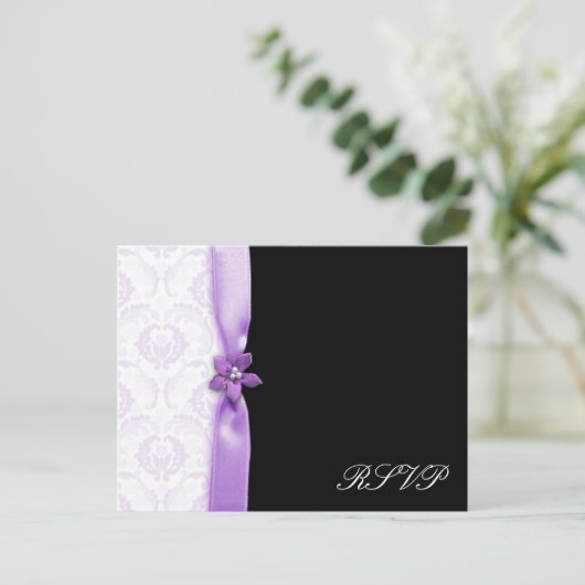 Lavander & Black Damask Wedding pack Uitnodiging Briefkaart (Staand voorkant)