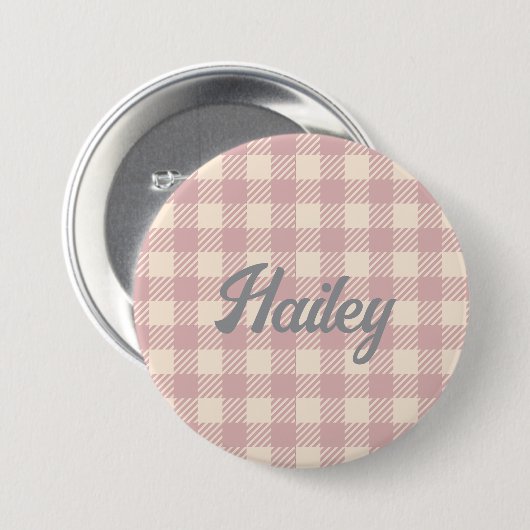 Lavander bleke paarse Gingham preppy plaid gecontr Ronde Button 7,6 Cm (Voorkant /achterkant)