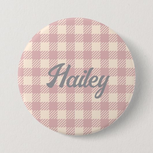 Lavander bleke paarse Gingham preppy plaid gecontr Ronde Button 7,6 Cm (Voorkant)