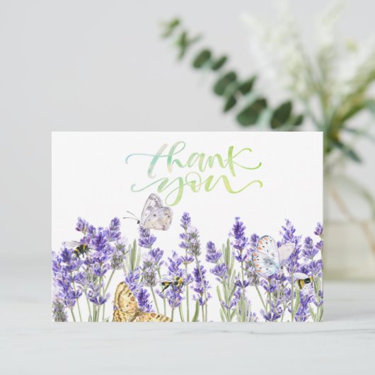 Lavander Butterflies Botanical Dank je kaart (Staand voorkant)