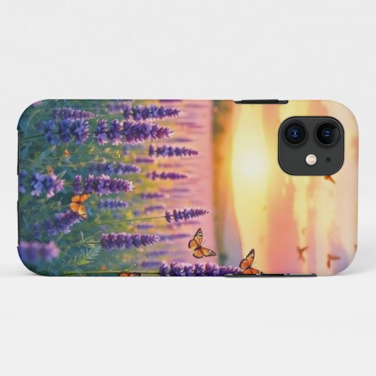 Lavander en vlinders bij zonsondergang Case-Mate iPhone case (Achterkant (horizontaal))