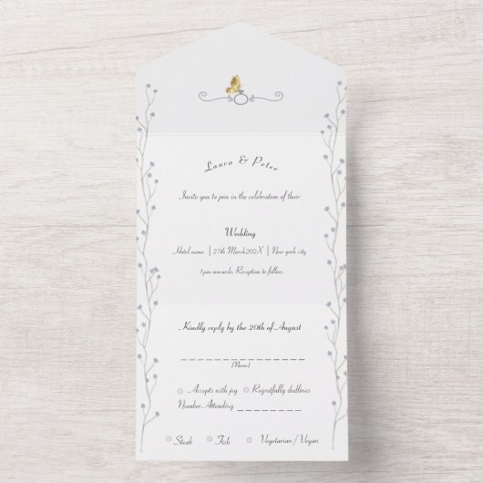 Lavander Floral Wedding Invitation All In One Uitnodiging (Binnen)
