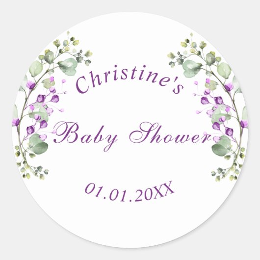 Lavander Flowers Baby shower Baby shower Classic Ronde Sticker (Voorkant)