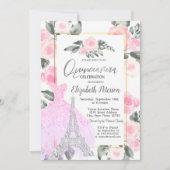 Lavander Jurk, Eiffeltoren Floral Quinceañera Kaart (Voorkant)