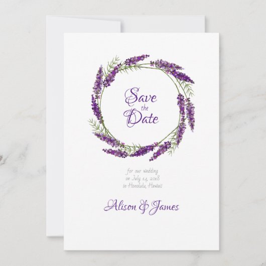 Lavander krans bruiloft bewaar de datum save the date (Voorkant)