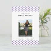 Lavander Polka Dots Foto Afstuderen Aankondiging (Staand voorkant)