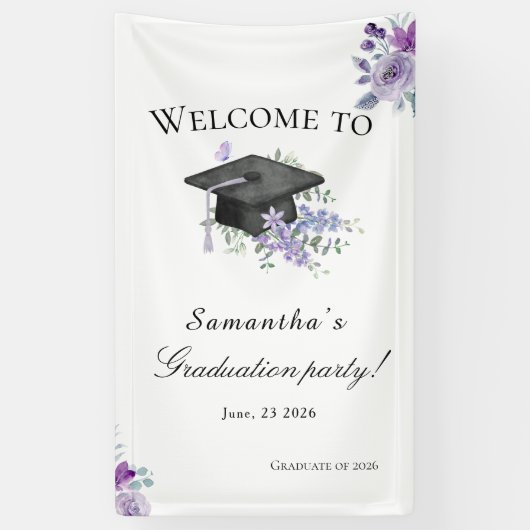  Lavander Purple Floral Graduation welcome banner (Verticaal)