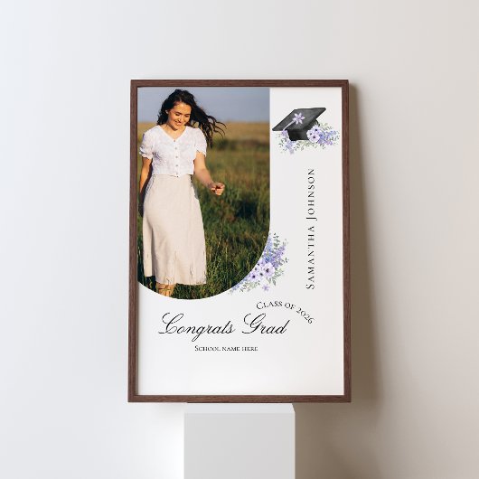  Lavander Purple Floral Graduation welcome  sign Poster