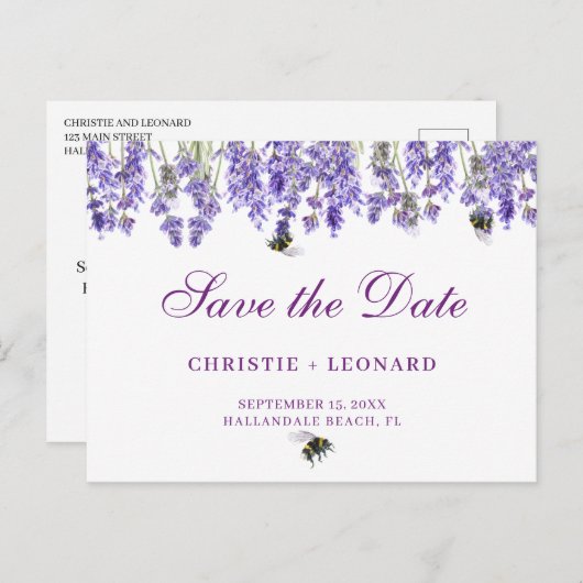 Lavander Simple Elegant Save the Date Briefkaart (Voorkant / Achterkant)