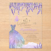  Lavander,String Lights,Glitter Dress Quinceanera Acryl Uitnodigingen (Voorkant)