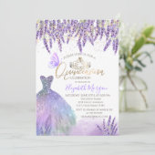 Lavander, String Lights, Glitter Dress Quinceanera Kaart (Staand voorkant)