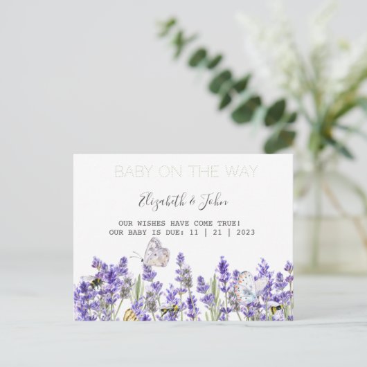 Lavander Vlinders Botanisch Aankondigingskaart (Staand voorkant)