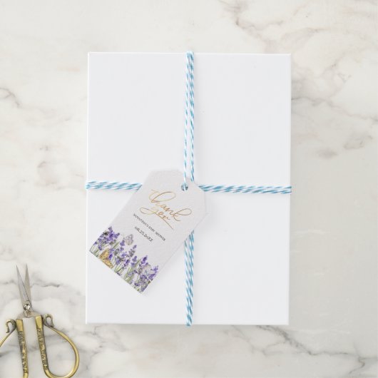 Lavander Vlinders Botanisch Baby shower Cadeaulabel (Met Touw)