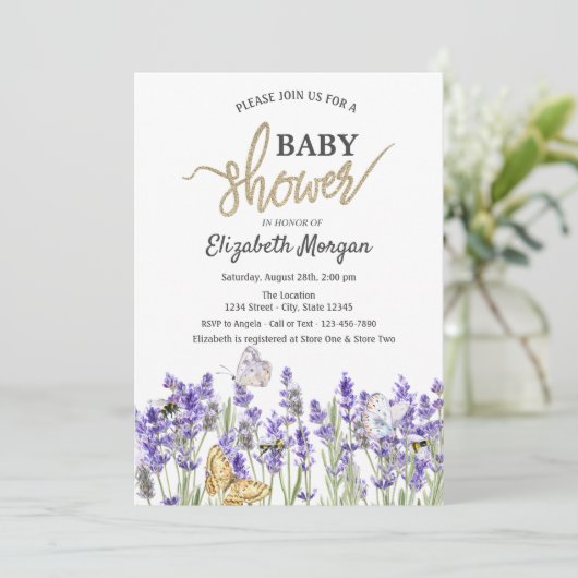 Lavander Vlinders Botanisch Baby shower Kaart (Staand voorkant)