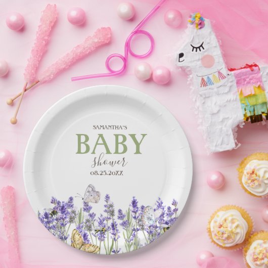 Lavander Vlinders Botanisch Baby shower Papieren Bordje (Feest)