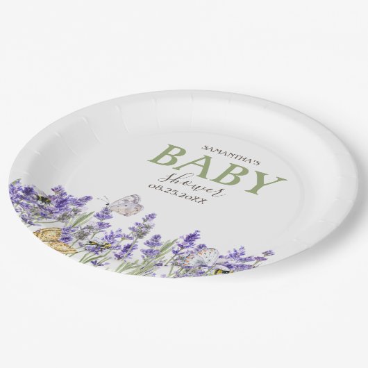 Lavander Vlinders Botanisch Baby shower Papieren Bordje (Gekanteld)