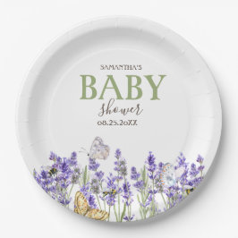 Lavander Vlinders Botanisch Baby shower Papieren Bordje