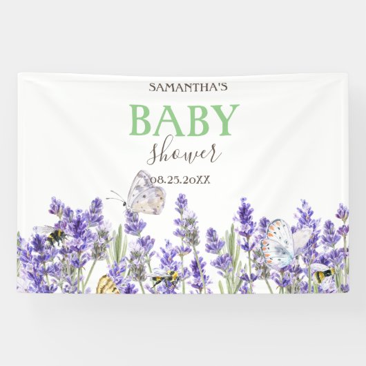 Lavander Vlinders Botanisch Baby shower Spandoek (Horizontaal)