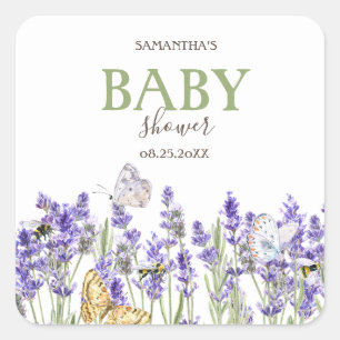 Lavander Vlinders Botanisch Baby shower Vierkante Sticker