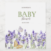 Lavander Vlinders Botanisch Baby shower Wijn Etiket (Enkel label)