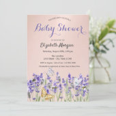Lavander Vlinders Botanisch Roze Baby shower Kaart (Staand voorkant)