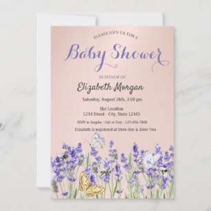 Lavander Vlinders Botanisch Roze Baby shower Kaart