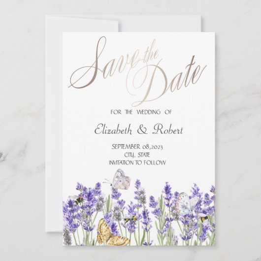 Lavander Vlinders Botanisch Save The Date (Voorkant)