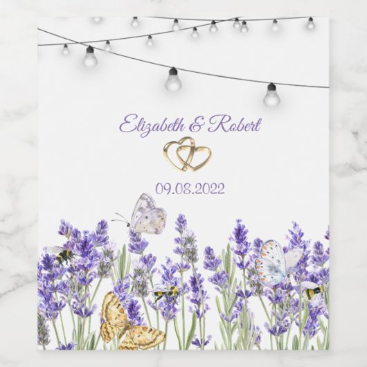 Lavander Vlinders Botanisch Wijn Etiket (Enkel label)