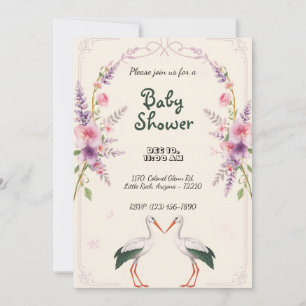 Lavanderbloemen met ooievaars Baby shower Kaart