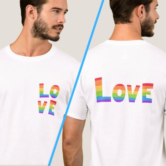 LAVE in regenboogkleuren voor- en achterafdruk T-shirt