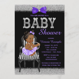 Lavend Paars Black Silver Ethnic Girl Baby shower Kaart