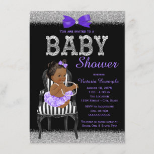 Lavend Paars Black Silver Ethnic Girl Baby shower Kaart