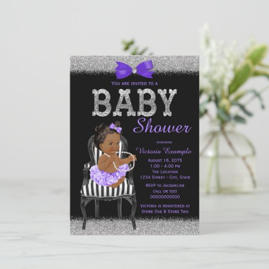 Lavend Paarse Zwart Zilver Etnisch Meisje Baby sho Kaart (Staand voorkant)