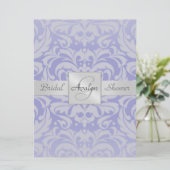 Lavendar Damask Vrijgezellenfeest Monogram Uitnodi Kaart (Staand voorkant)