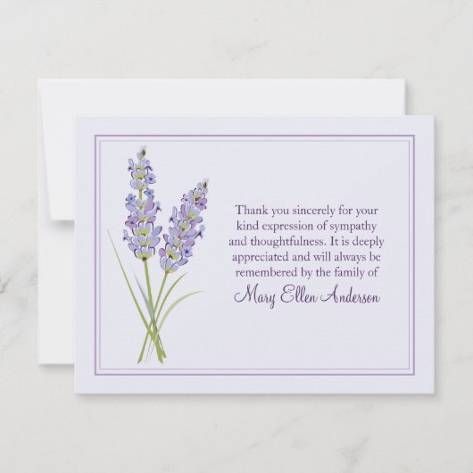 Lavendar Funeral Note Card Flat Bereavement Note Bedankkaart (Voorkant)