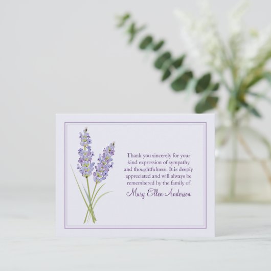 Lavendar Funeral Note Card Flat Bereavement Note Bedankkaart (Staand voorkant)