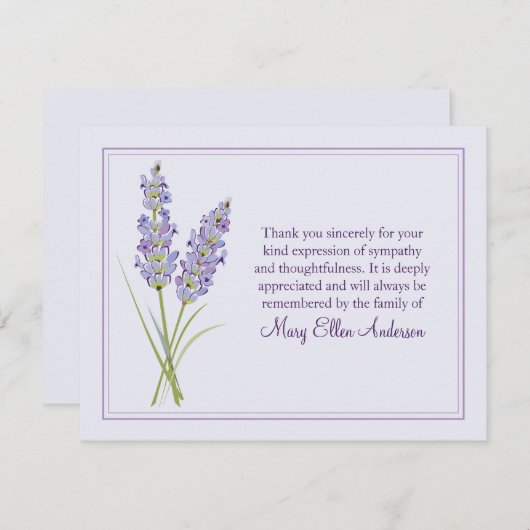Lavendar Funeral Note Card Flat Bereavement Note Bedankkaart (Voorkant / Achterkant)