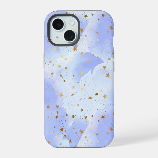 Lavendar gouden ster patroon iPhone 15 case (Achterkant)