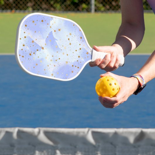 Lavendar gouden ster patroon pickleball paddle (Insitu)